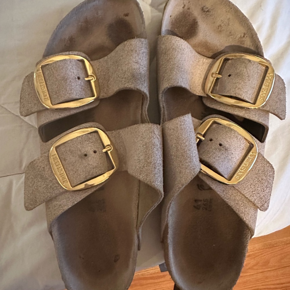 Birkenstock Arizona Big Buckle Washed Metallic Rose size 41